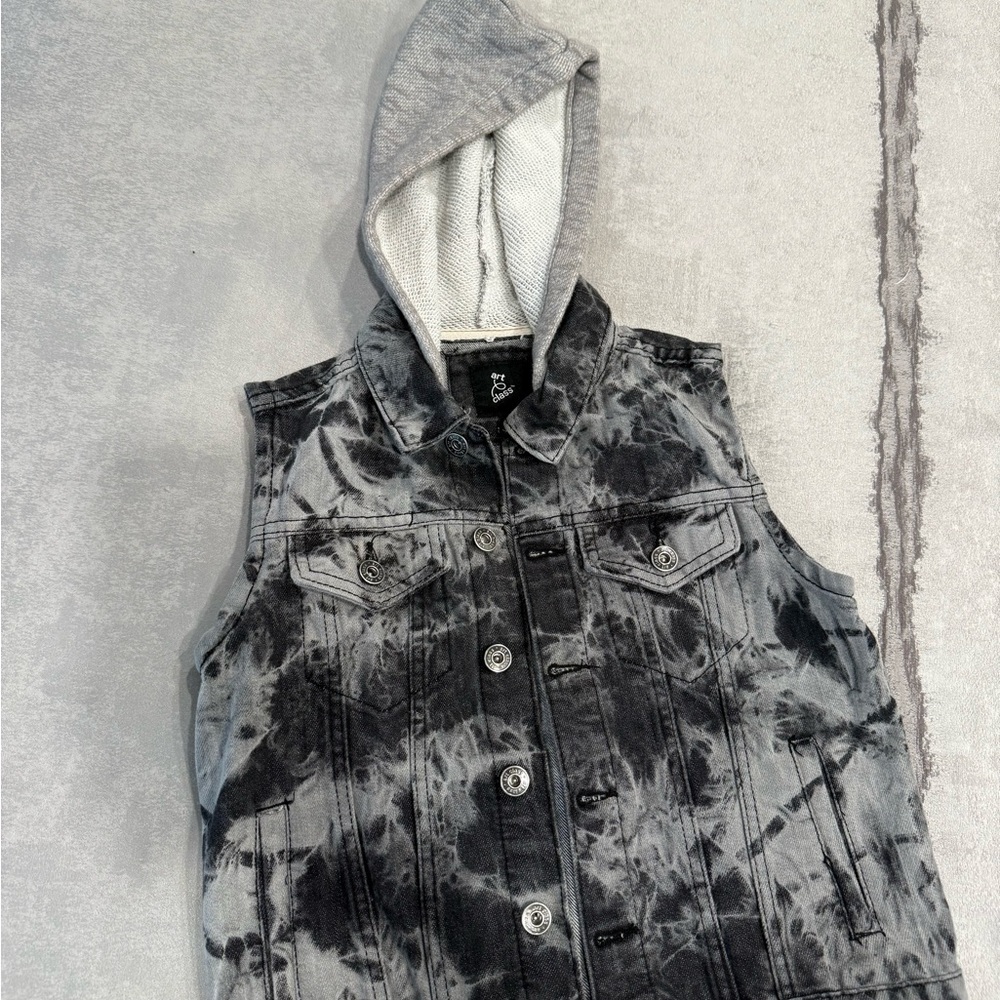 Stylish Gray Tie-Dye Kids Denim Vest